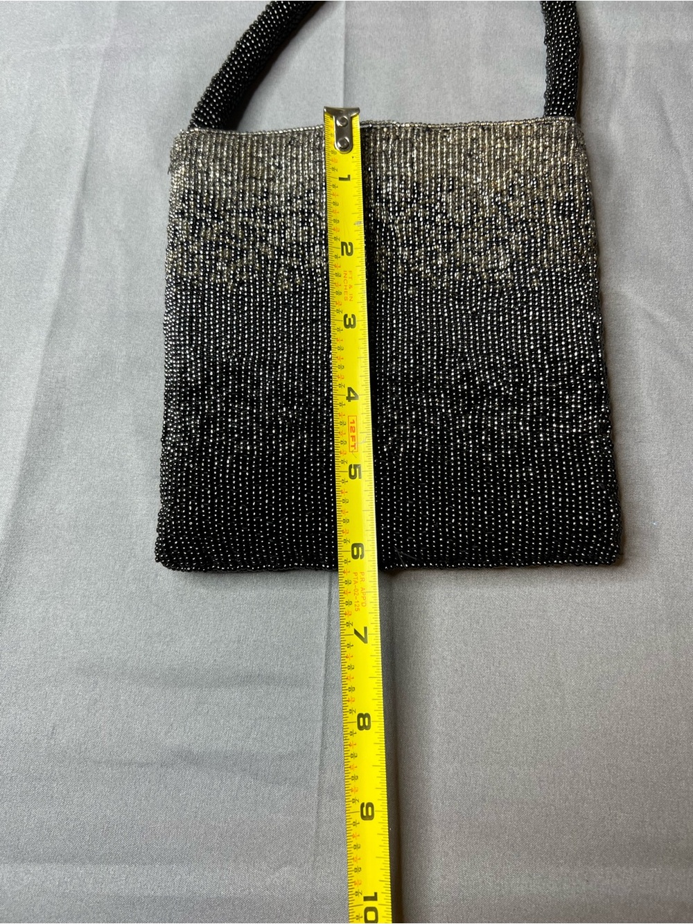 Vintage Black & Silver Fully Beaded Mini Evening Purse Handbag 6x6 - Picture 5 of 6